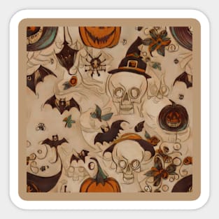 Vintage, retro, cottagecore, Victorian, Halloween aesthetic, pumpkin, skull Sticker